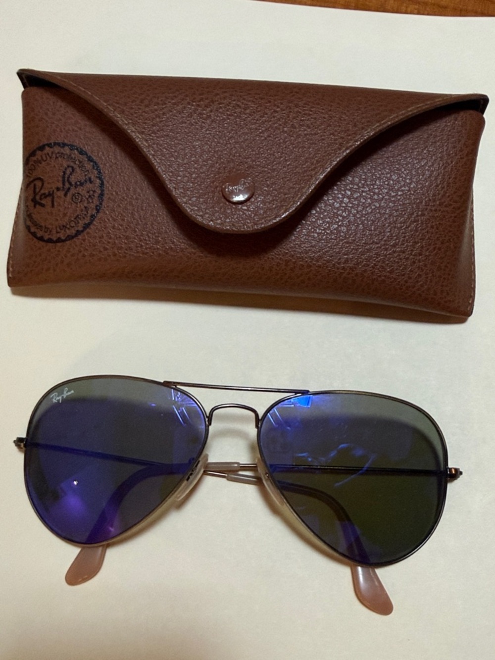 Ray-Ban Large Aviator Sunglasses with Brown Case - Blue Reflective Lenses l